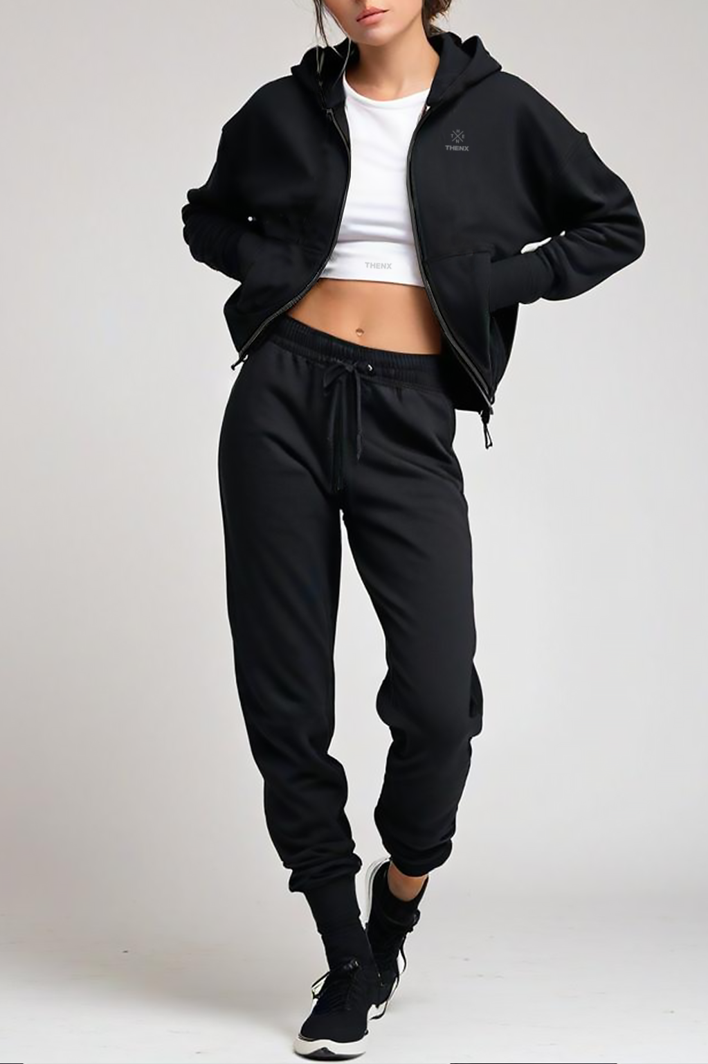 Thenx Cropped Hoodie - Black - THENX