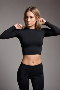 Thenx Cropped Long Sleeve Tee - Black - THENX